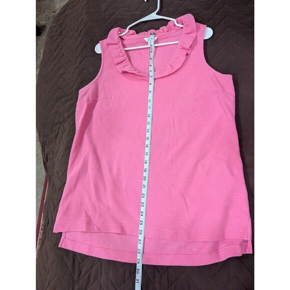 Pretty ribbed pink sleeveless top with ruffle neckline Crown & Ivy size L - Picture 7 of 7